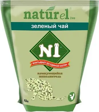 N1 Naturel комкующийся древесный наполнитель для кошек Зеленый чай