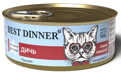 Best Dinner Exclusive Vet Profi Gastro Intestinal консервы для взрослых кошек с чувствительным пищеварением с дичью