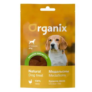 Organix вяленое лакомство для собак Медальоны из куриного филе мясо 100%
