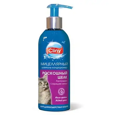 Cliny шампунь-кондиционер "Роскошный шелк" для длинношерстных кошек