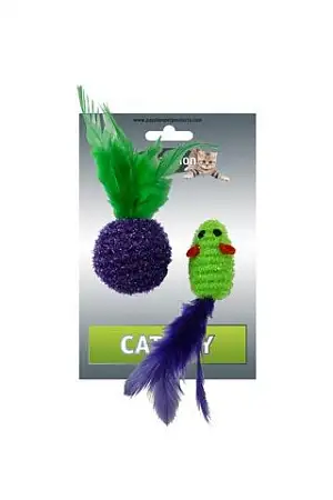 Купить papillon игрушка для кошек "мышка и мячик с перьями" двухцветные