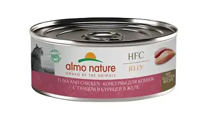 Almo Nature HFC Jelly Tuna and Chicken влажный корм для взрослых кошек и котят с 3-х месяцев с тунцом и курицей в желе, в консервах