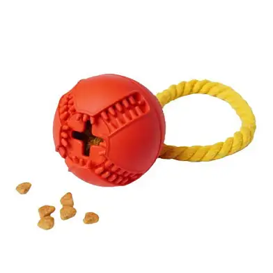 Homepet SILVER SERIES игрушка для собак мяч с канатом с отверстием для лакомств красный каучук