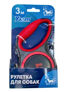Уют рулетка для собак, ремень, красная